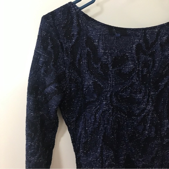 Zara trafaluc dark blue and silver metallic lace open back evening dress M - Picture 3 of 9